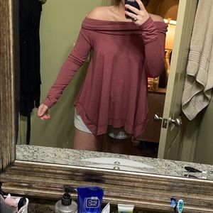 Red off the shoulder sweater